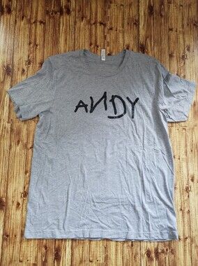 Pixar Toy Story Gray Short Sleeve Shirt Black 'ANDY' Script Handmade